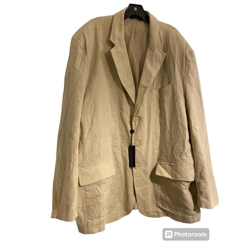 ANDREW FEZZA Men's 2XL Blazer Beige Button Linen/Rayon New‎